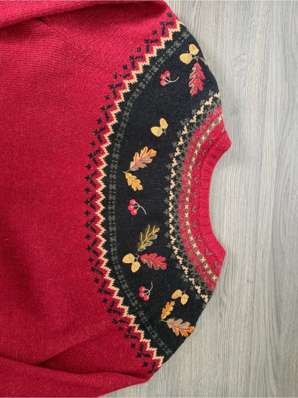 croft & barrow Medium Red Zip-Front Autumn Fall Sweater Cardigan with Leaves - Picture 5 of 5